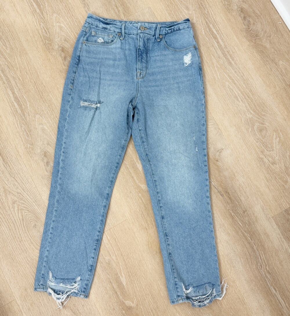 Women’s Good American Light Wash Straight Leg Distressed Jeans Size 8/29